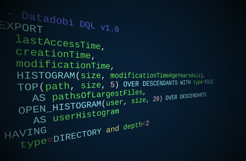 datadobi query language code for managing unstructured data